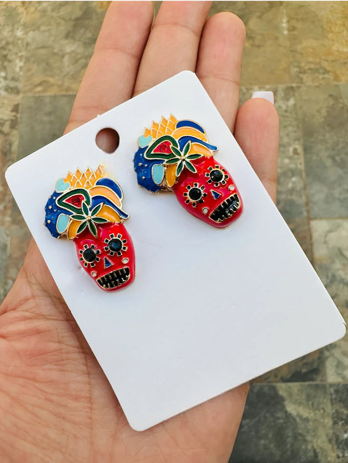 Aretes de calavera roja
