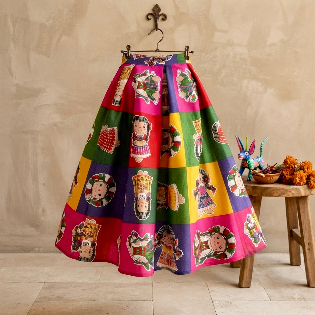 Falda midi con diseño de muñeca Lele