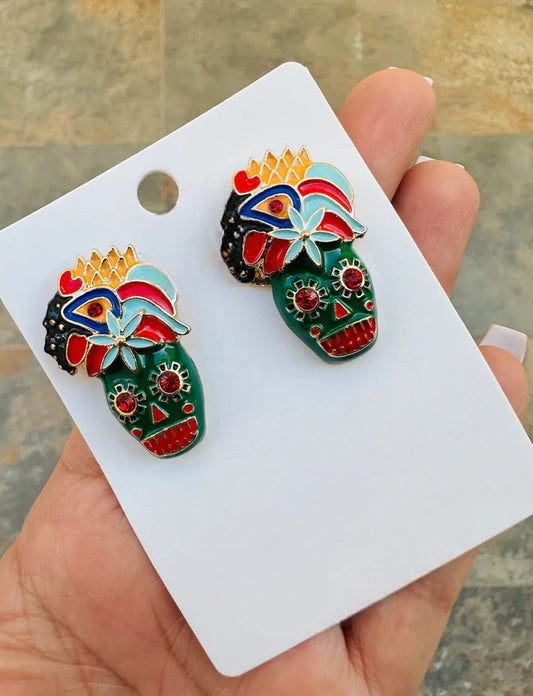 Aretes de calavera verde