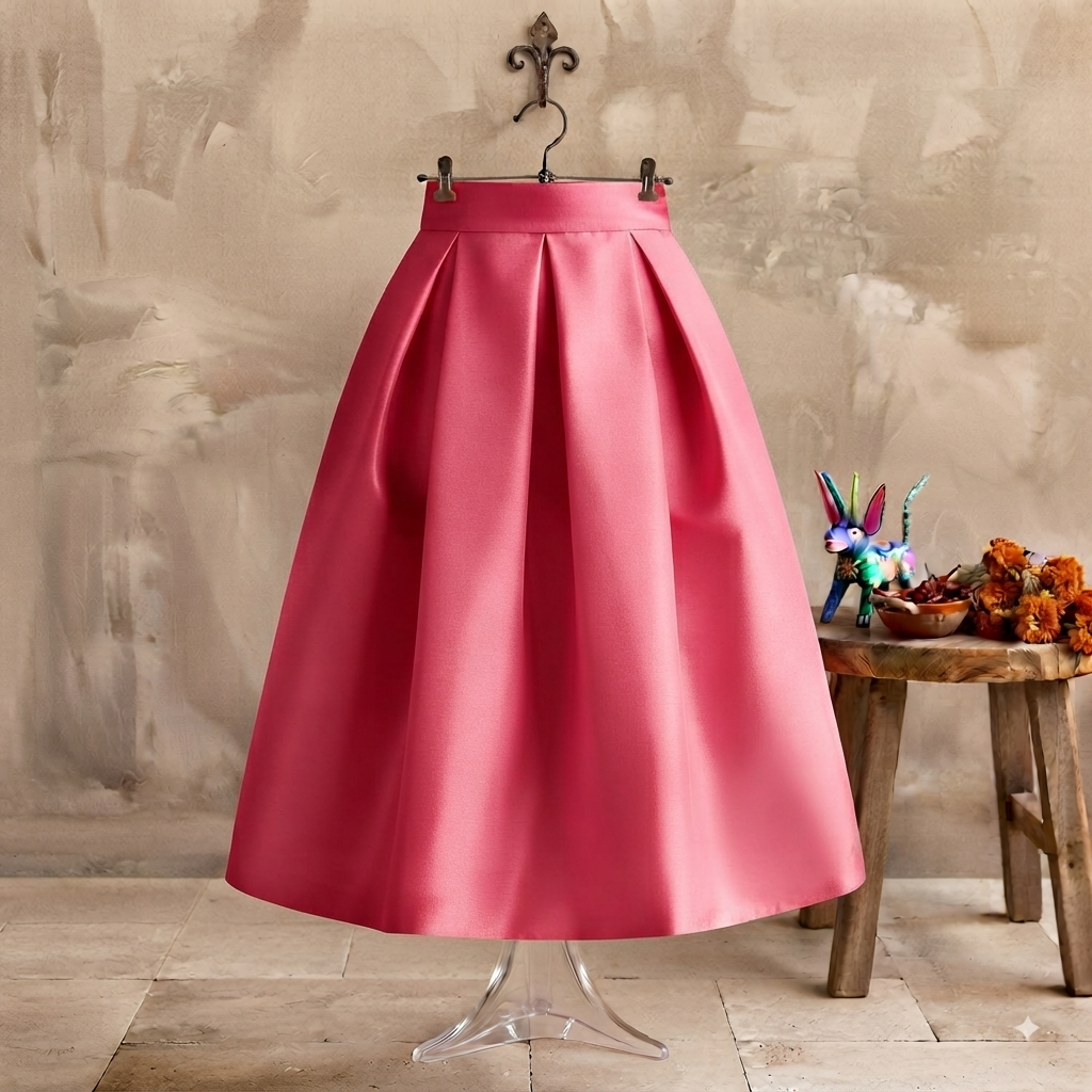 Falda midi rosa