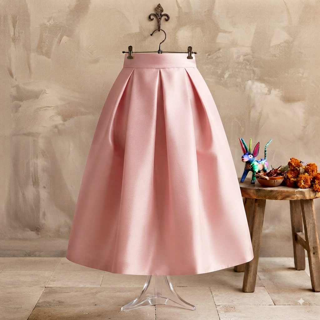 Falda midi rosa