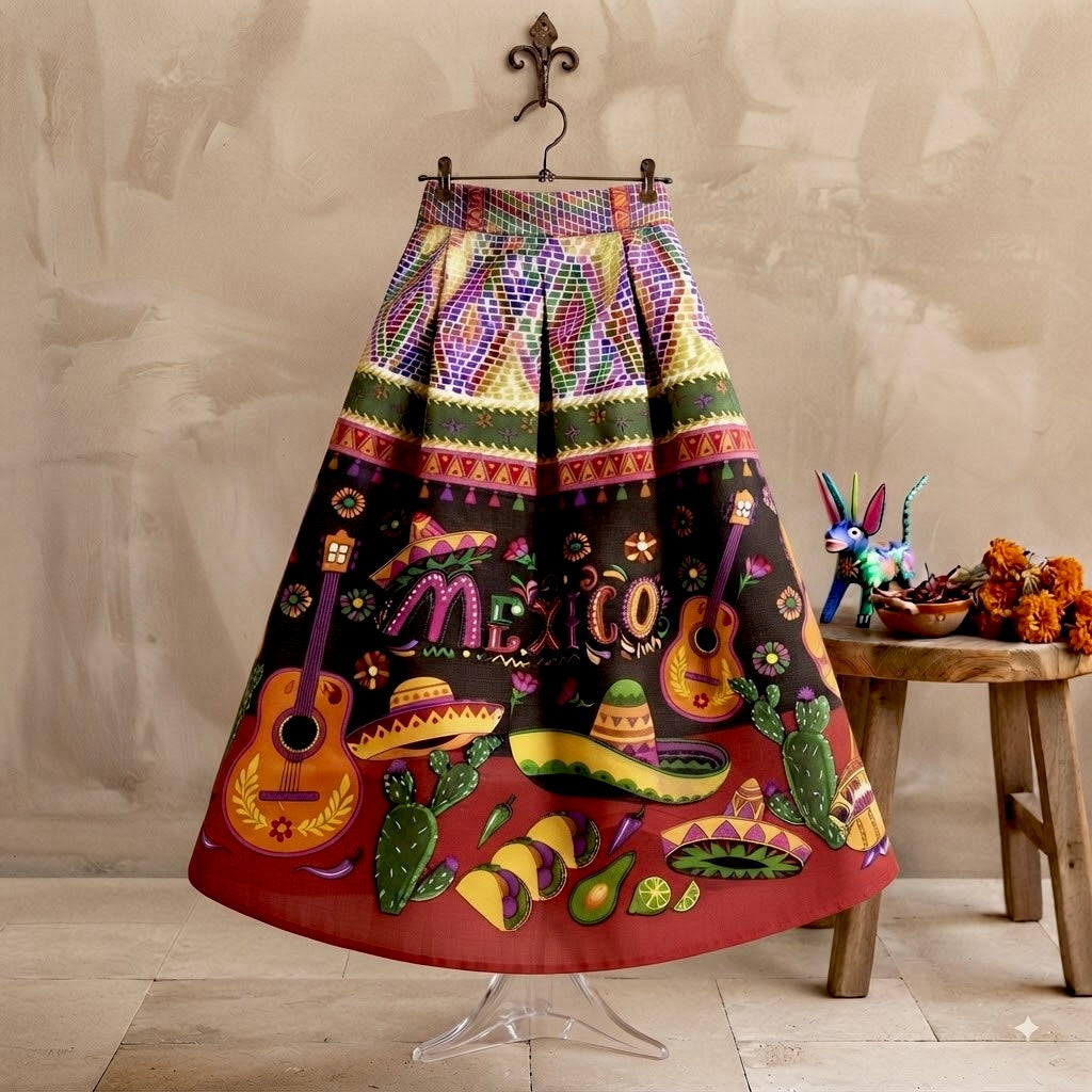Falda midi guitarras y tacos
